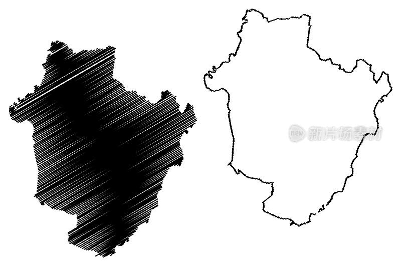 Hajdu-Bihar县(匈牙利，匈牙利各县)地图矢量插图，草稿Hajdú-Bihar (Hajdu Bihar)地图
